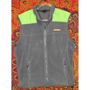 Vineyard Vines Fleece Vest Mens L Blue Teal Full Zip Pockets Preppy Marthas